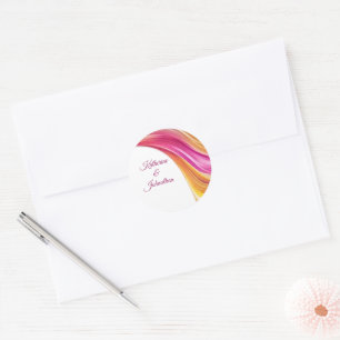 Sticker Rond Orange rose Mariage moderne Jaune-
