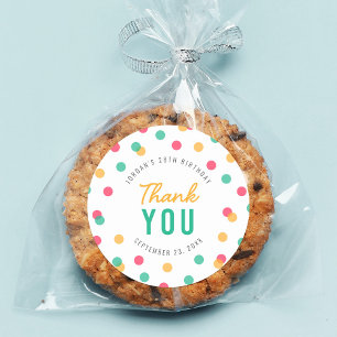 Sticker Rond Orange rose Turquoise Confetti Anniversaire Merci