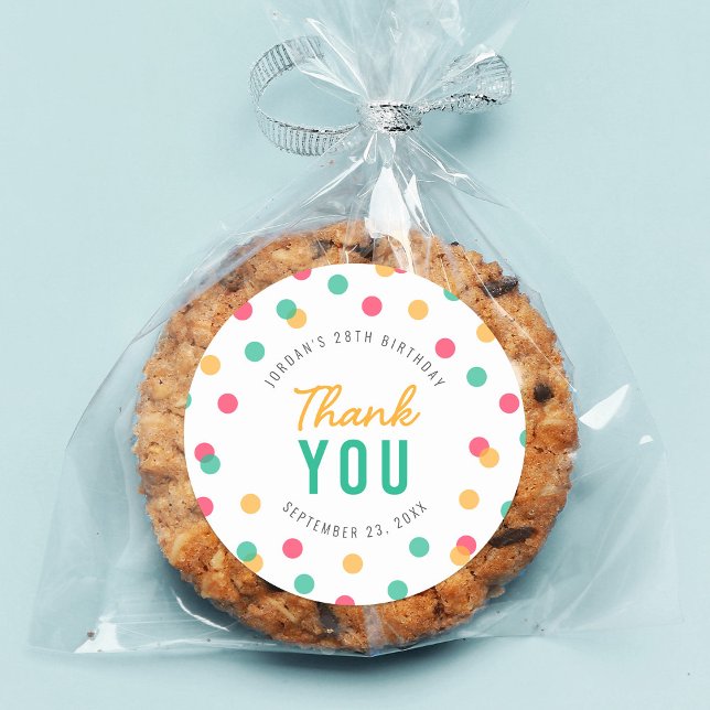 Sticker Rond Orange rose Turquoise Confetti Anniversaire Merci (Créateur téléchargé)