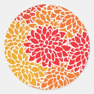 Sticker Rond Orange rouge coloré Vintage des années 60