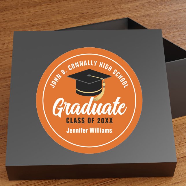 Sticker Rond Orange White Graduate Custom 2025 Graduation (Créateur téléchargé)