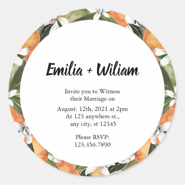 Sticker Rond Oranges romantiques Citrus Mariage (Devant)