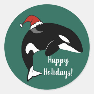 Sticker Rond Orca Killer Whale Christmas