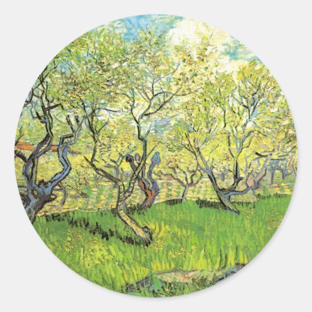 Sticker Rond Orchard à Blossom par Vincent van Gogh (Devant)