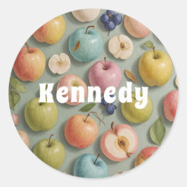 Sticker Rond Orchard Whimsy : Fruits pastel