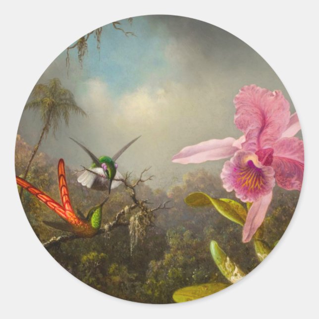 Sticker Rond Orchidée avec deux colibris Heade (Devant)