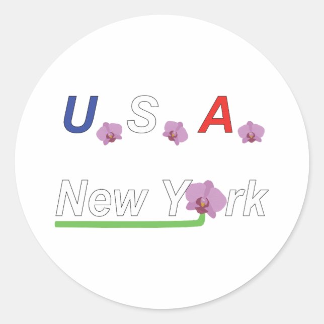 Sticker Rond Orchidées avec texte New York (Devant)