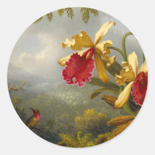 Sticker Rond Orchidées et colibri Heade