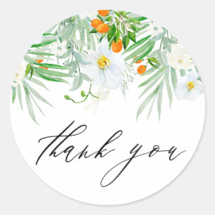 Sticker Rond Orchidées et kumquats aquarelle Été Merci