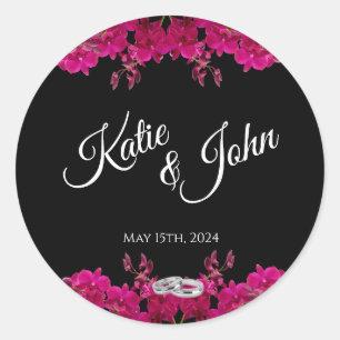 Sticker Rond Orchidées Fuchsia sur anneaux de Mariage noir-