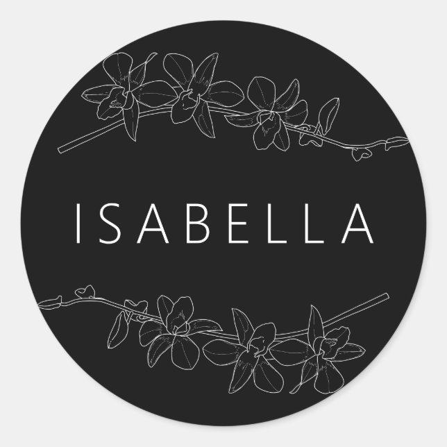 Sticker Rond Orchidées Minimal Floral Nom Personnalisé Saumon (Devant)