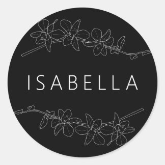 Sticker Rond Orchidées Nom Personnalisé Floral Minimal Saumon
