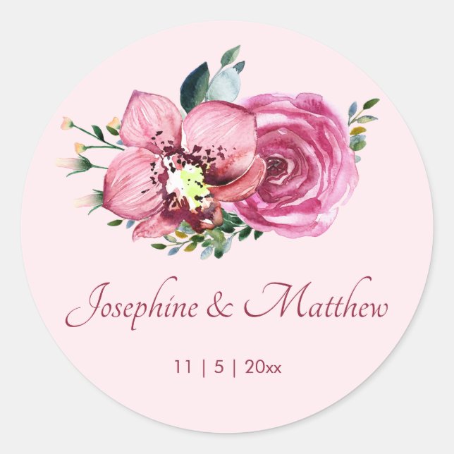 Sticker Rond Orchidées roses et fleurs Roses Mariage (Devant)