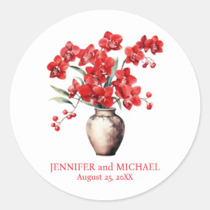 Sticker Rond Orchidées Rouges Fleur Floral Mariage