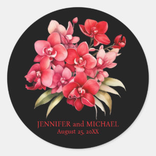 Sticker Rond Orchidées rouges Fleur Mariage Floral