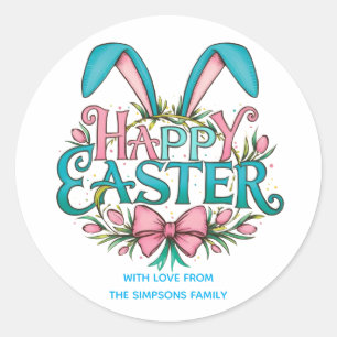 Sticker Rond Oreilles de lapin élégantes Joyeuses Pâques