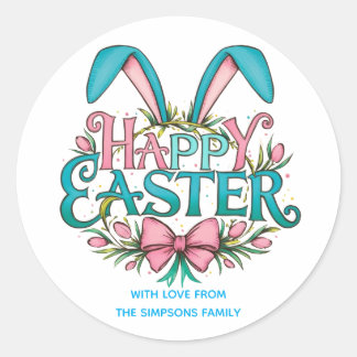Sticker Rond Oreilles de lapin élégantes Joyeuses Pâques