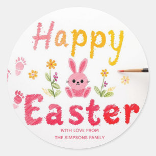 Sticker Rond Oreilles de lapin élégantes Joyeuses Pâques