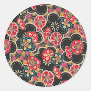 Sticker Rond Origami japonais Design Fleurs multicolores Kimono