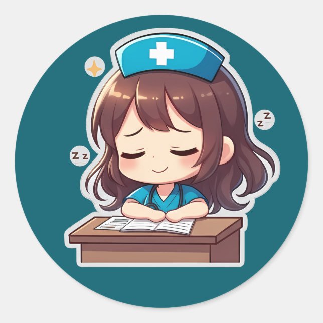 Sticker Rond Original Chibi Nurse - A little Exhaustion (Devant)