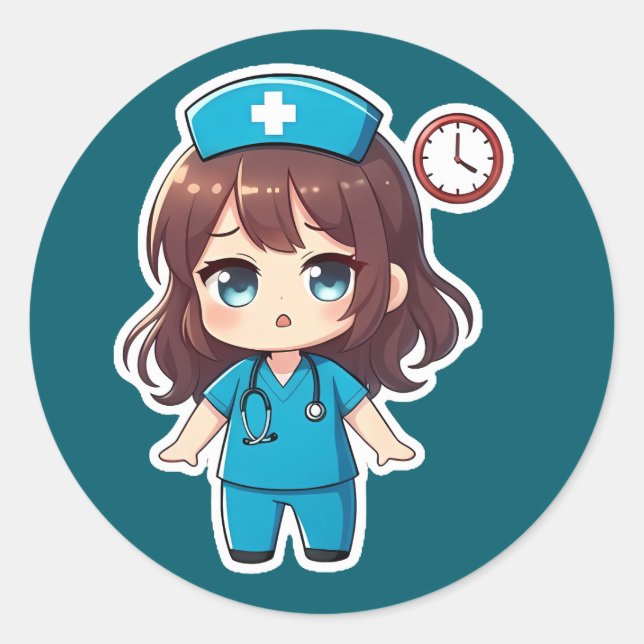 Sticker Rond Original Chibi Nurse - Racing Against Time (Devant)