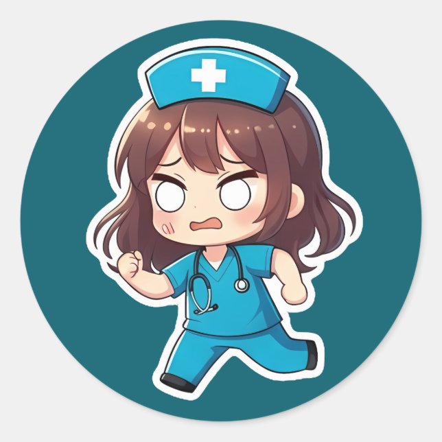 Sticker Rond Original Chibi Nurse - The Hectic Shift (Devant)