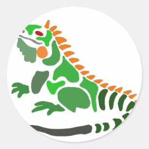 Sticker Rond Original vert artistique d'art d'iguane
