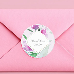 Sticker Rond Originalité des fleurs d'art aquarelle lilas