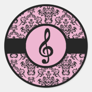 Sticker Rond Ornat Pink Treble Clef
