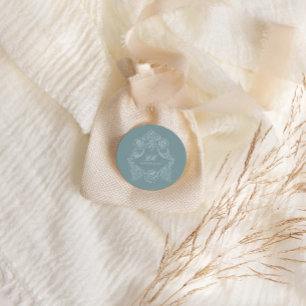 Sticker Rond Ornement de blason de monogramme mariage bleu pous