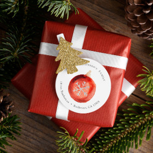 Sticker Rond Ornement de Noël aquarelle avec flocon de neige