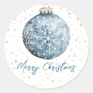 Sticker Rond Ornement de Noël Blanc Bleu Or