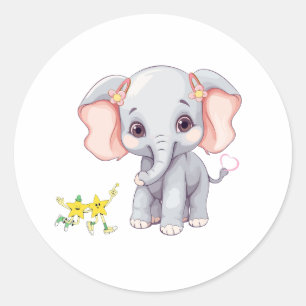 Sticker Rond Ornement d'éléphant bleu ciel