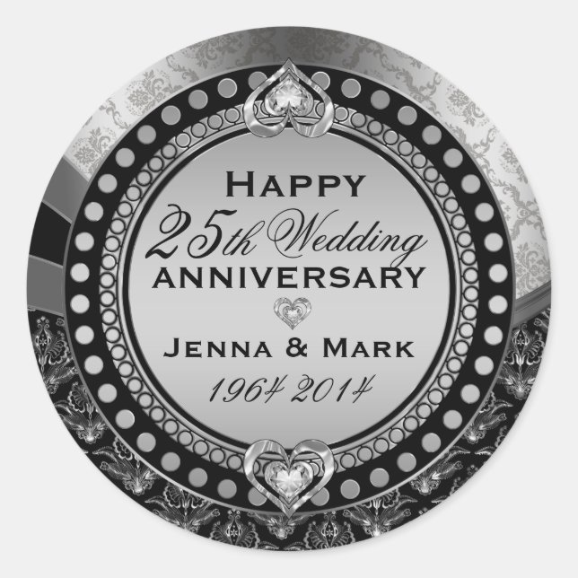 Sticker Rond Ornement du 25e anniversaire du Mariage en argent  (Devant)