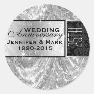 Sticker Rond Ornement du 25e anniversaire du Mariage en argent 