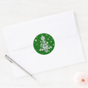 Sticker Rond Ornement et flocons de neige d'arbre