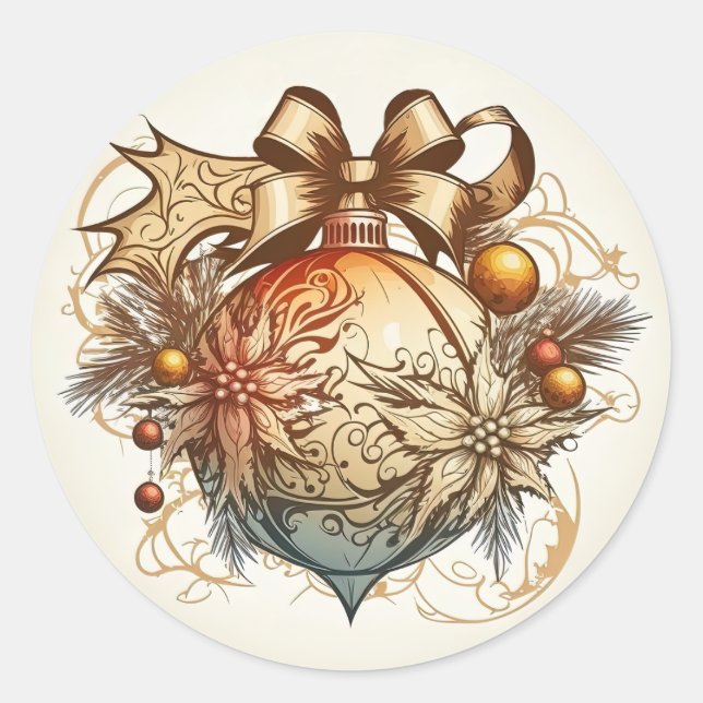 Sticker rond ornementaire de Noël doré (Devant)