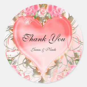 Sticker Rond Ornemental Élégant Floral Heart Peach Roses