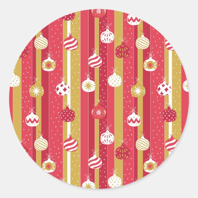 Sticker Rond Ornements d'arbre de Noël jaune rouge (Devant)