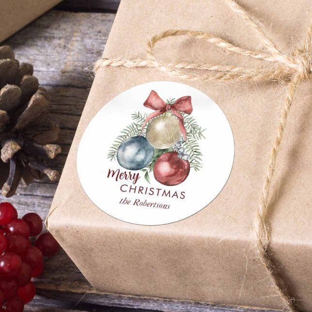 Sticker Rond Ornements de Noël Aquarelle Vacances (Créateur téléchargé)