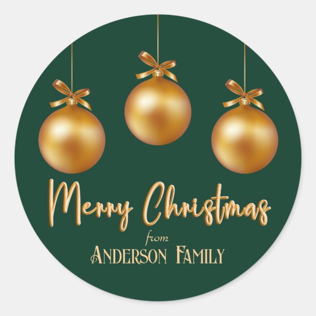 Sticker Rond Ornements de Noël Emerald Green Gold (Devant)