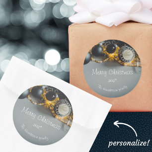 Sticker Rond Ornements de Noël gris noir avec des guirlandes