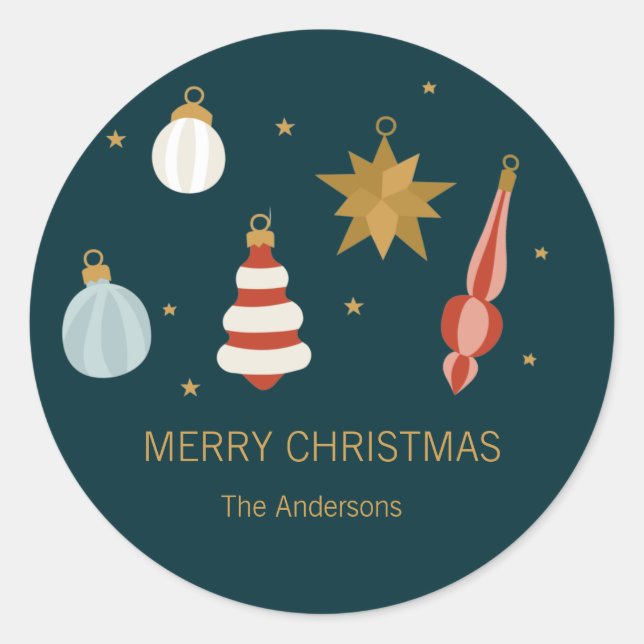 Sticker Rond Ornements de Noël Joyeux Noël (Devant)