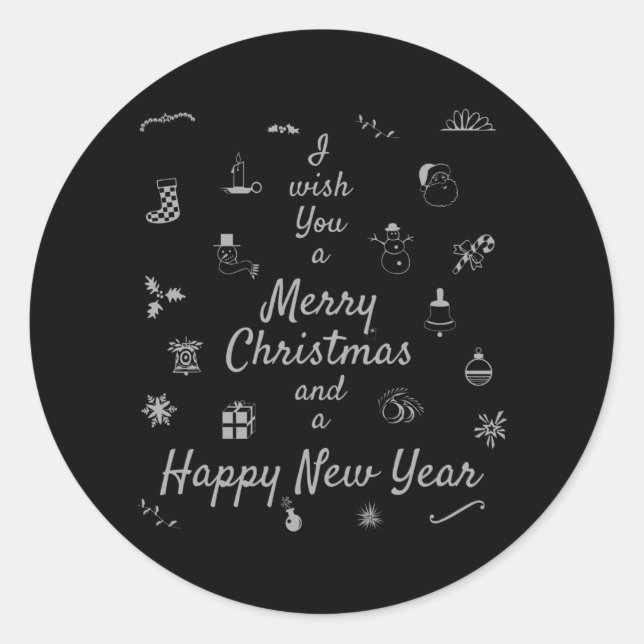 Sticker Rond Ornements de Noël Joyeux Noël Joyeux Nouvel An (Devant)