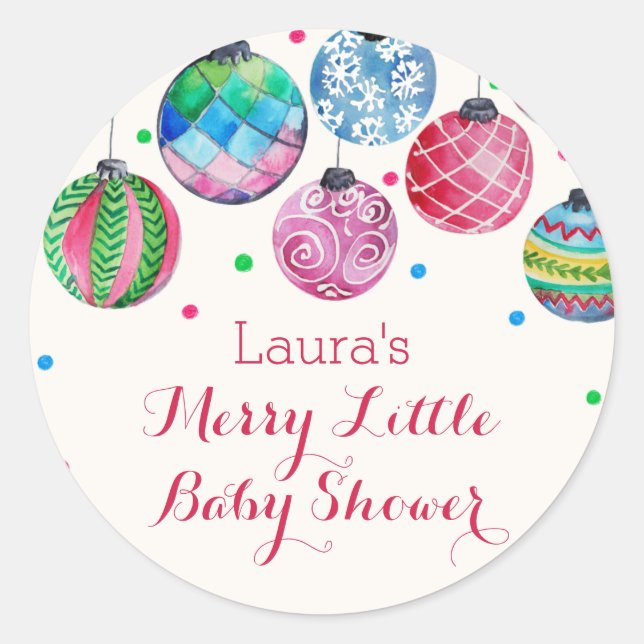 Sticker Rond Ornements de Noël Joyeux petit Baby shower (Devant)
