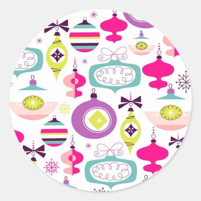 Sticker Rond Ornements de Noël rétro lumineux (Devant)