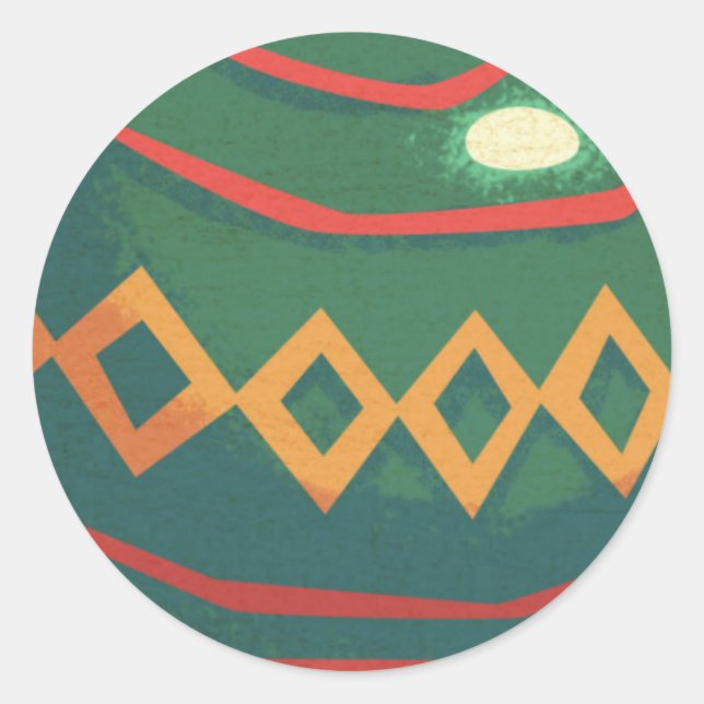 Sticker Rond Ornements de Noël rétro rouge et vert (Devant)