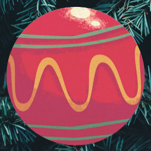 Sticker Rond Ornements de Noël rétro rouge et vert