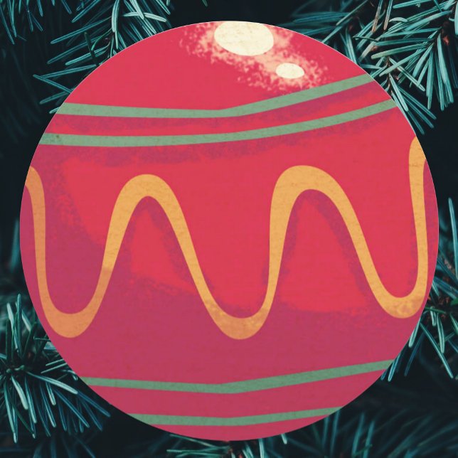 Sticker Rond Ornements de Noël rétro rouge et vert (Créateur téléchargé)