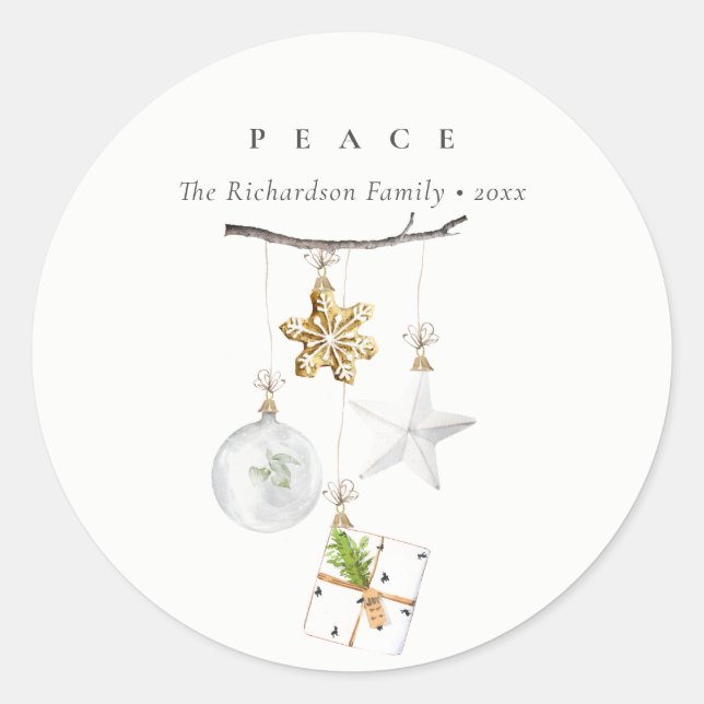 Sticker Rond Ornements de Noël Star Cookie Chime Peace (Devant)